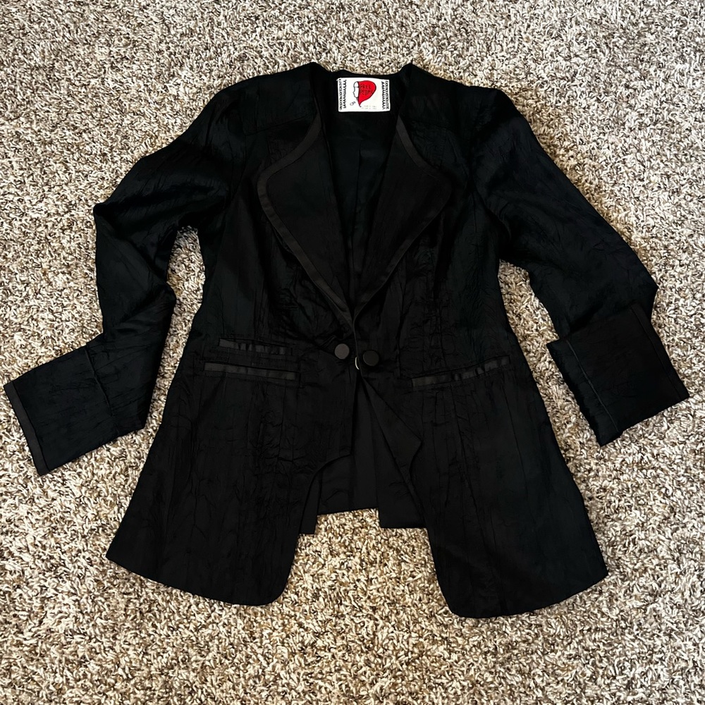 Free People RARE Fitted Satin Peplum Tuxedo Blazer - Vintage - Size 8 - Picture 6 of 9